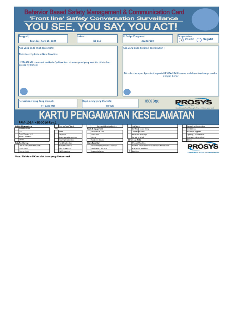 BBSM FRM-106A-HSE-0016 - 15 April 2024 | PDF | Personal Protective ...