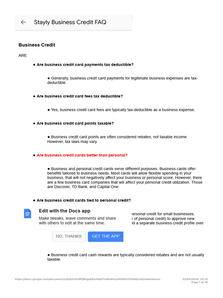 Business Credit Card Tax Deductions Guide | PDF | Credit Card | Finance ...