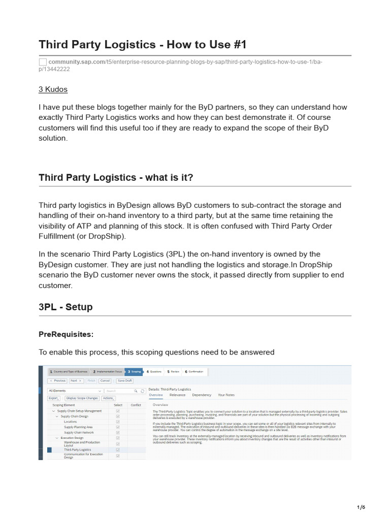 3PL Setup Guide for SAP ByDesign | PDF | Logistics | Warehouse