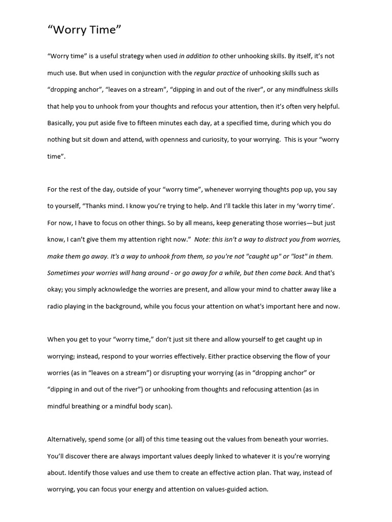 Worry Time: Unhooking from Thoughts | PDF | Career & Growth