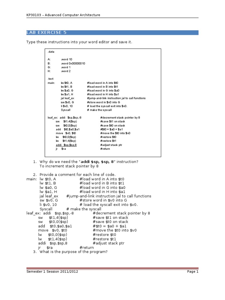 Lab Exercise 5 Answer | PDF
