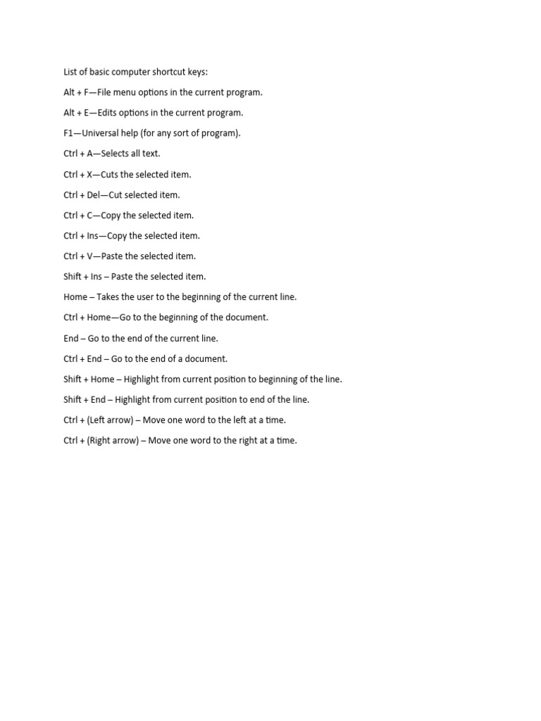 Computer Shortcut Keys | PDF | Teaching Methods & Materials | Computers