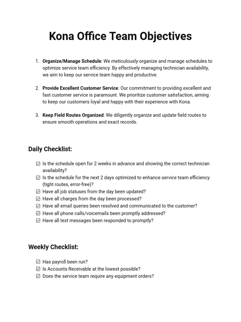 Kona Office Team Objectives | PDF