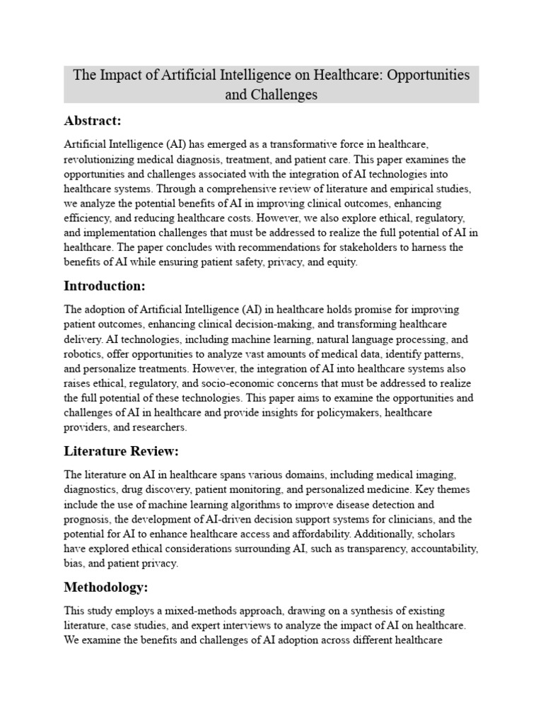 The Impact of Artificial Intelligence On Healthcare | PDF | Artificial ...
