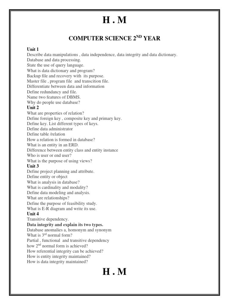 2nd Year Computer Science Curriculum | PDF | Relational Database ...