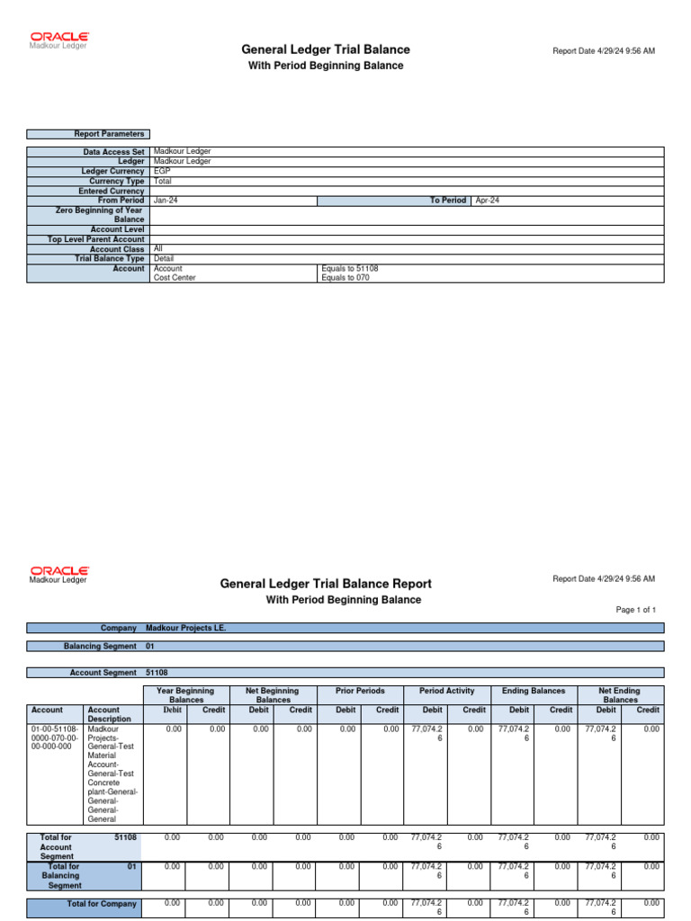 general ledger trial balance report