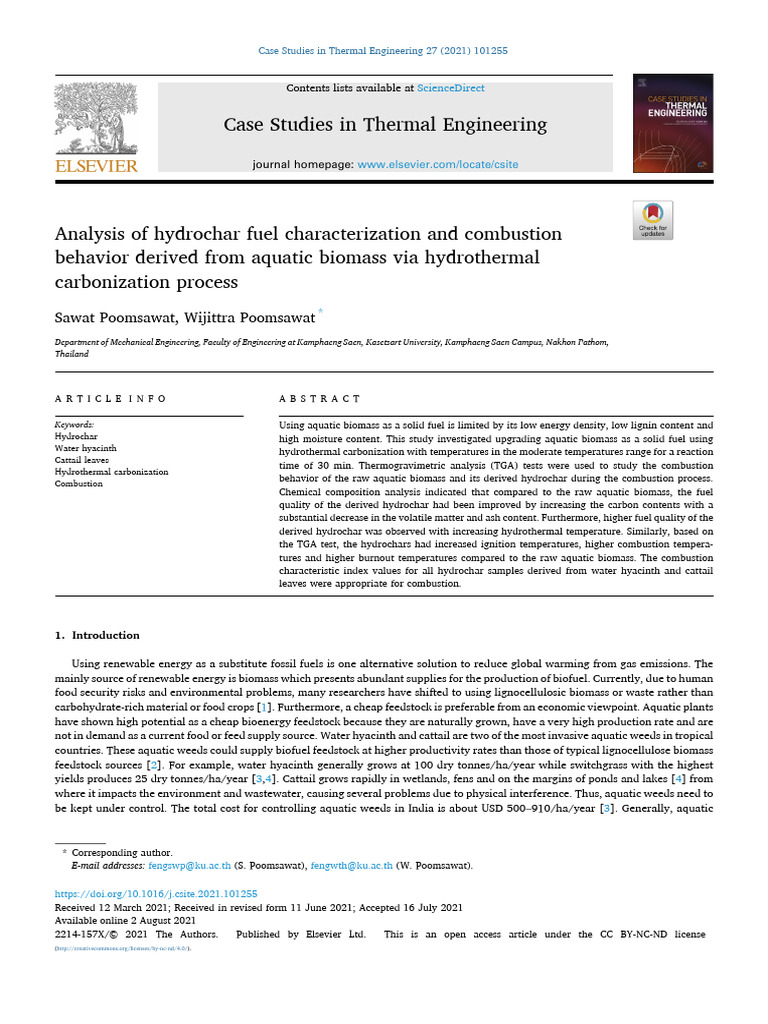 2nd - Analysis of Hydrochar Fuel Characterization and Combustion ...