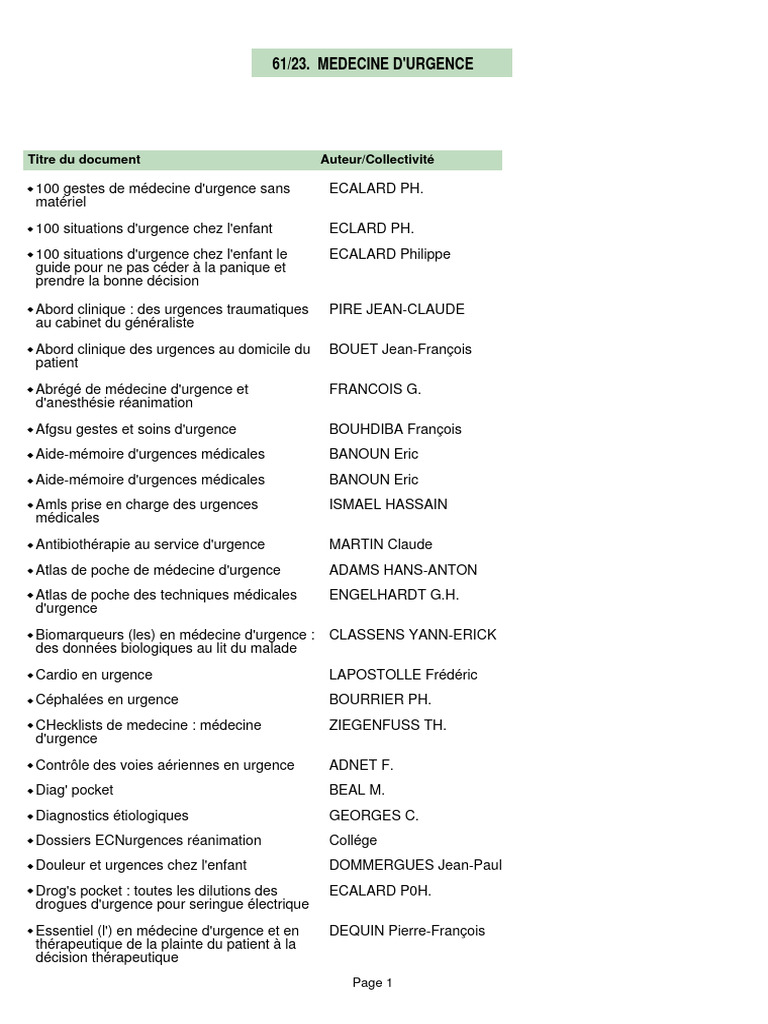 Guide pratique des urgences médicales | PDF | Médecine de soins ...