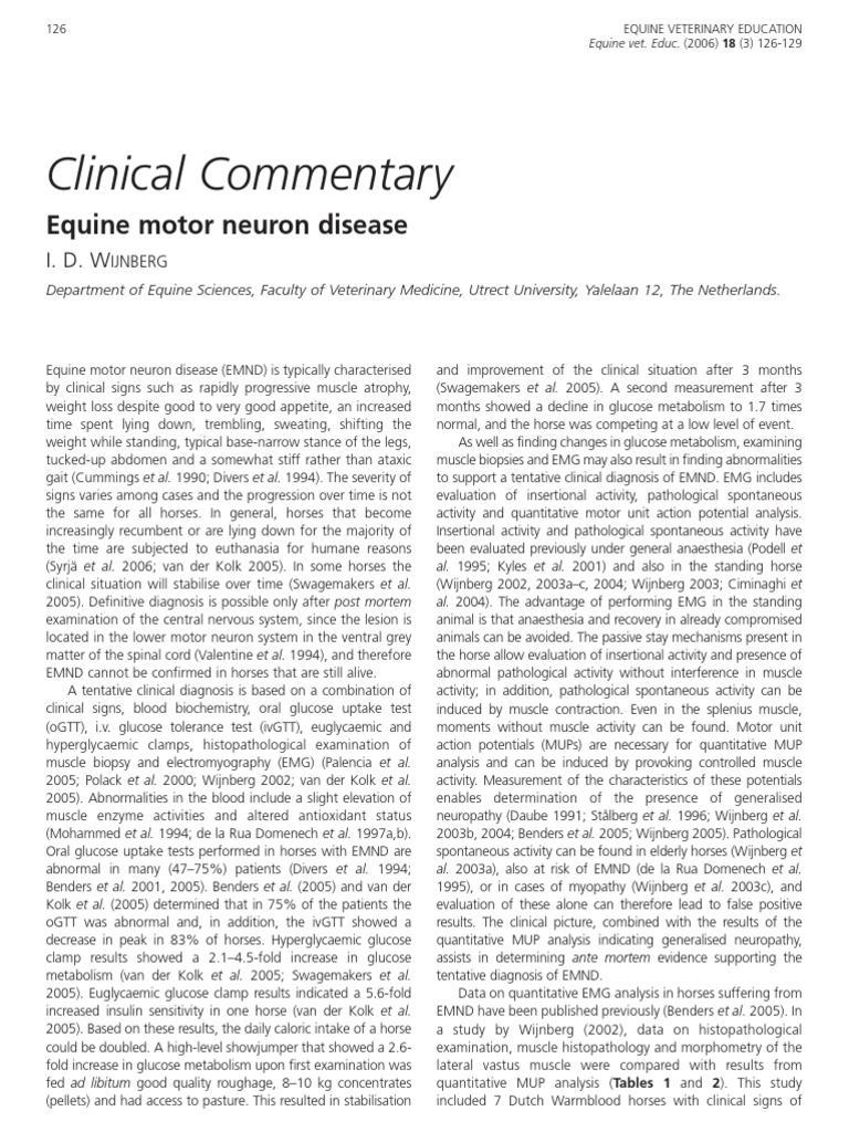 Clinical Commentary Equine Motor Neuron Disease PDF Vitamin E