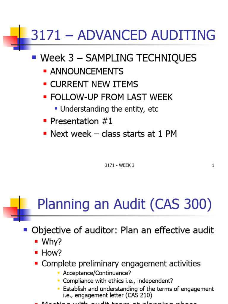 3171 Week3 Sampling F2012 | PDF | Internal Control | Audit