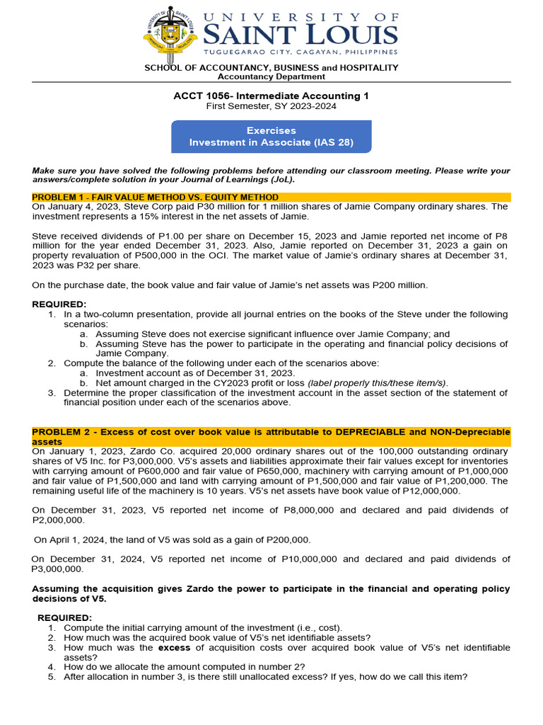 EXERCISESInvestmentinAssociate PDF Book Value Preferred Stock
