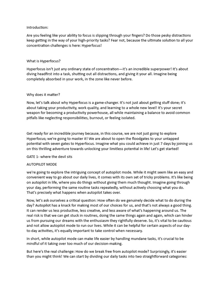 Mastering Hyperfocus for Productivity | PDF | Psychological Resilience ...