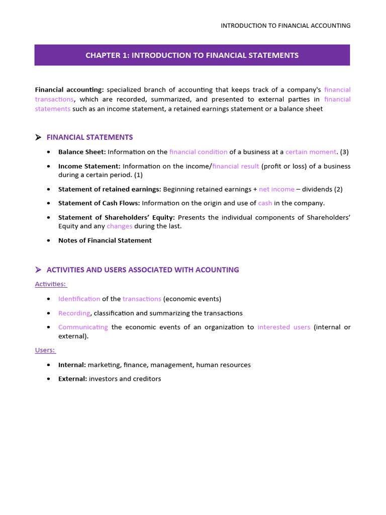 C1 - Introduction To Financial Statements | PDF | Financial Accounting ...
