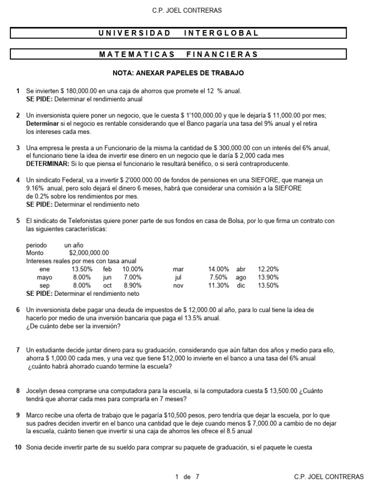 Ejercicios de Matemáticas Financieras | PDF | Contabilidad | Estado de ...