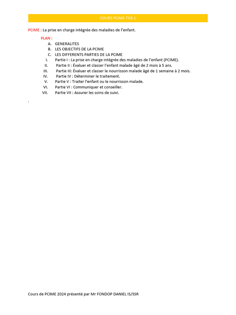 Cours PCIME 2024 : Prise en charge infantile | PDF | Diarrhée | Pneumonie