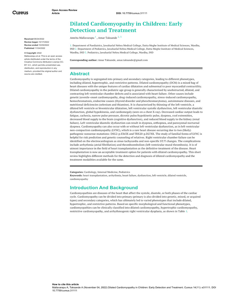Dilated Cardiomyopathy in Children: Early Detection and Treatment | PDF ...