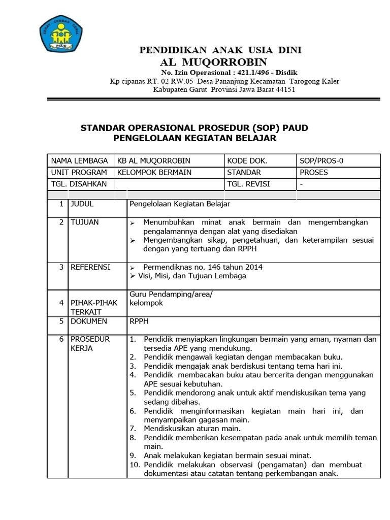 Contoh Sop Kegiatan Belajar | PDF