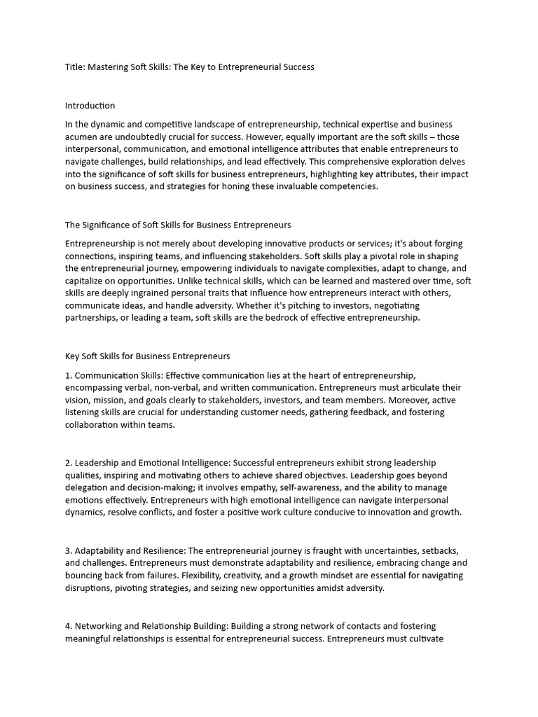 Essential Soft Skills for Entrepreneurs | PDF | Entrepreneurship ...