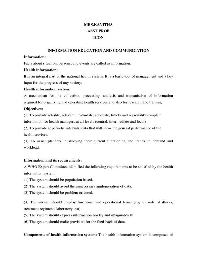 Health Information Education Overview | PDF | Communication | Health ...