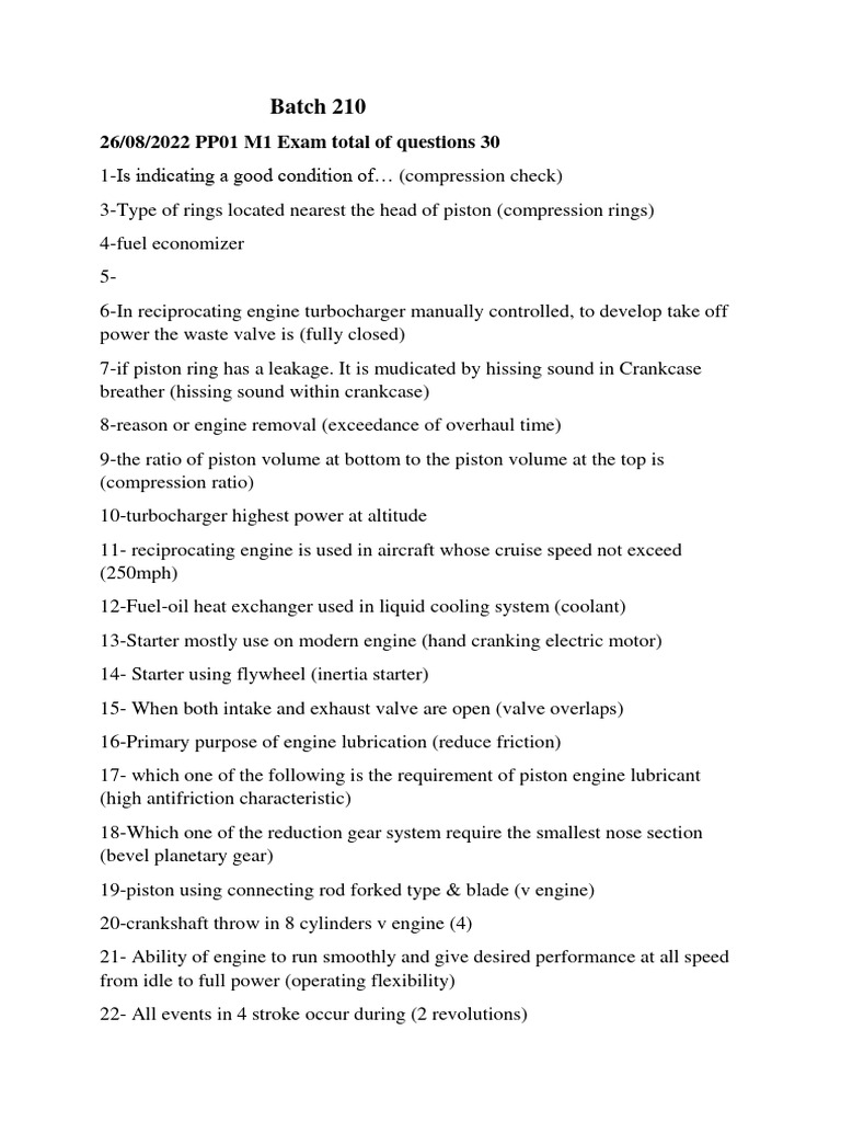 Aircraft Engine Exam Questions Overview | PDF | Internal Combustion ...