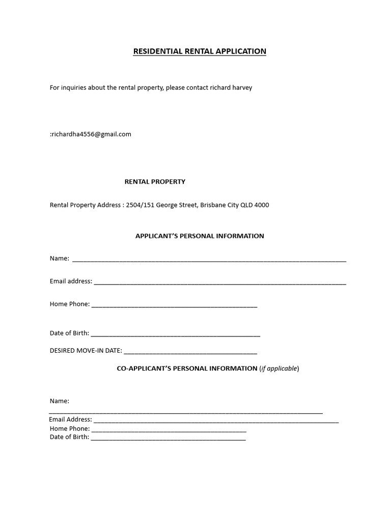 Brisbane Residential Rental Application | PDF | Landlord | Renting