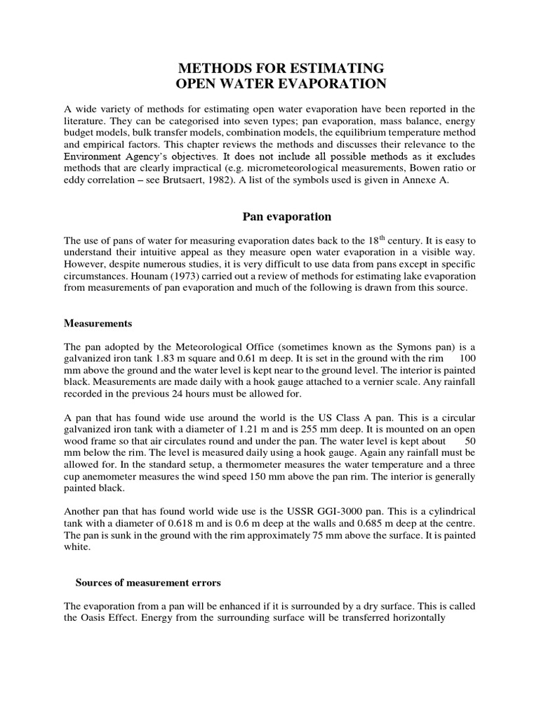 Estimating Open Water Evaporation Methods | PDF | Discharge (Hydrology ...