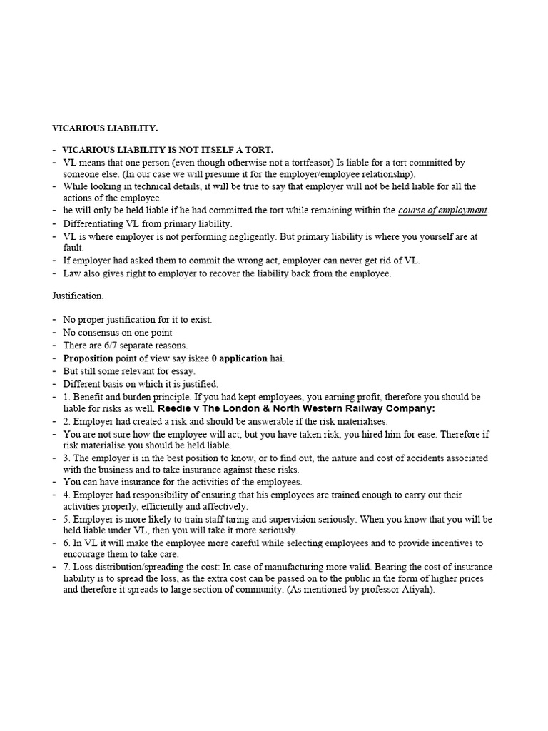Understanding Vicarious Liability In Law Pdf Legal Liability Tort