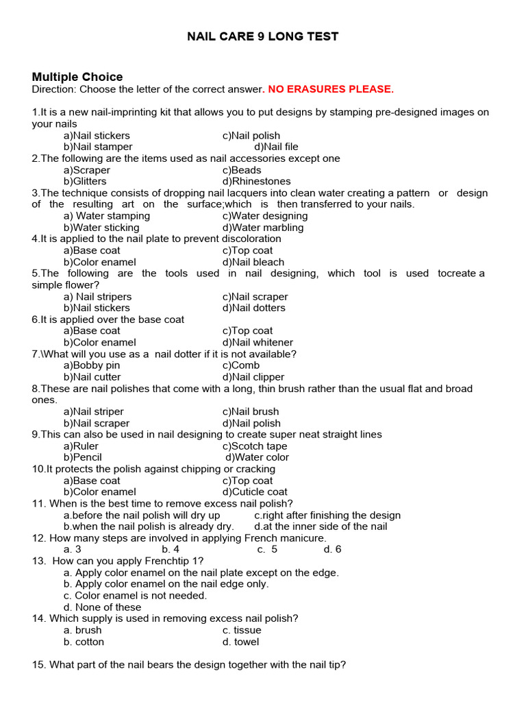 Nail Care 9 Long Test | PDF | Personal Protective Equipment | Disinfectant