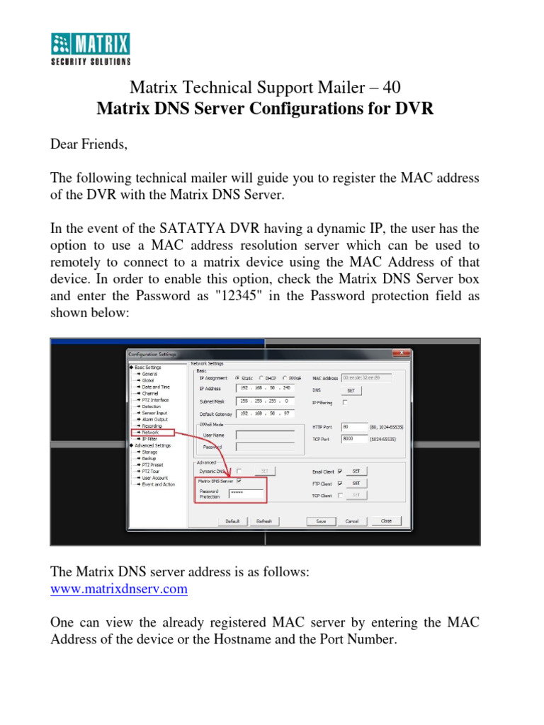 Matrix DNS Server Configurations for DVR | PDF