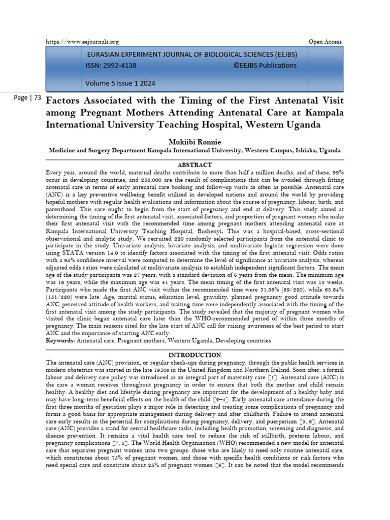 Timing of First Antenatal Visit Factors | PDF | Pregnancy | Childbirth