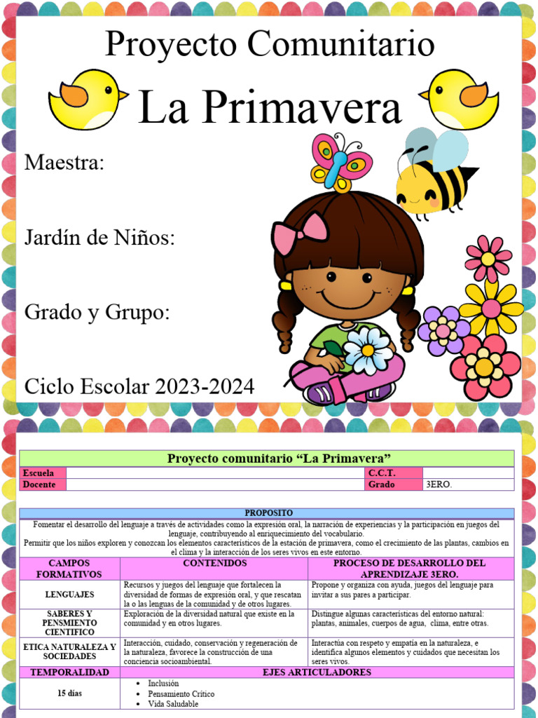 Proyecto Comunitario: La Primavera en Preescolar | PDF | Entorno ...