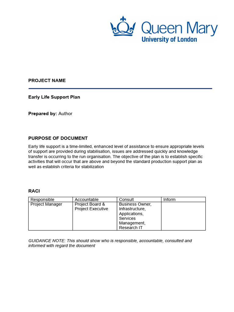 Early Life Support Plan Overview | PDF | Computing | Information Technology