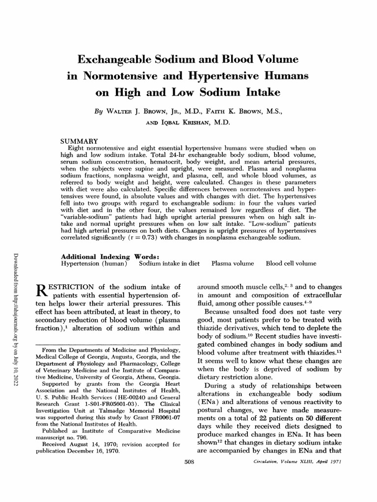 Exchangeable sodium and blood volume in normotensive and hypertensive