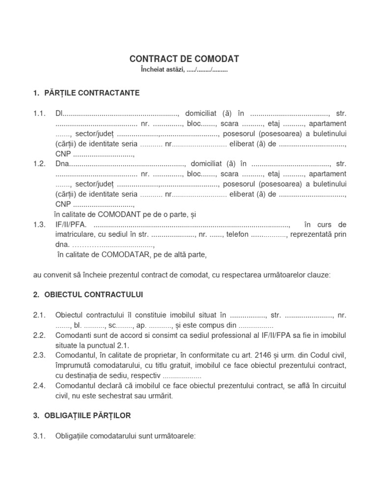 Model de Contract-De-Comodat-Cabinet | PDF