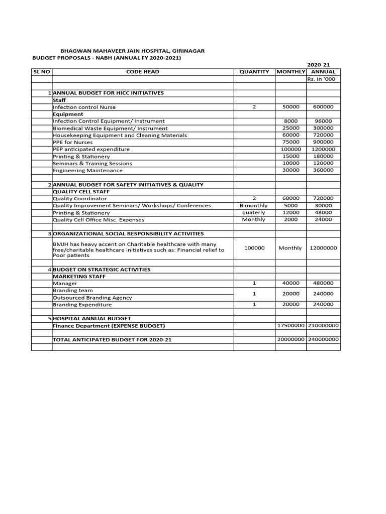 Hospital Budget Proposal FY 2020-21 | PDF | Expense | Hospital