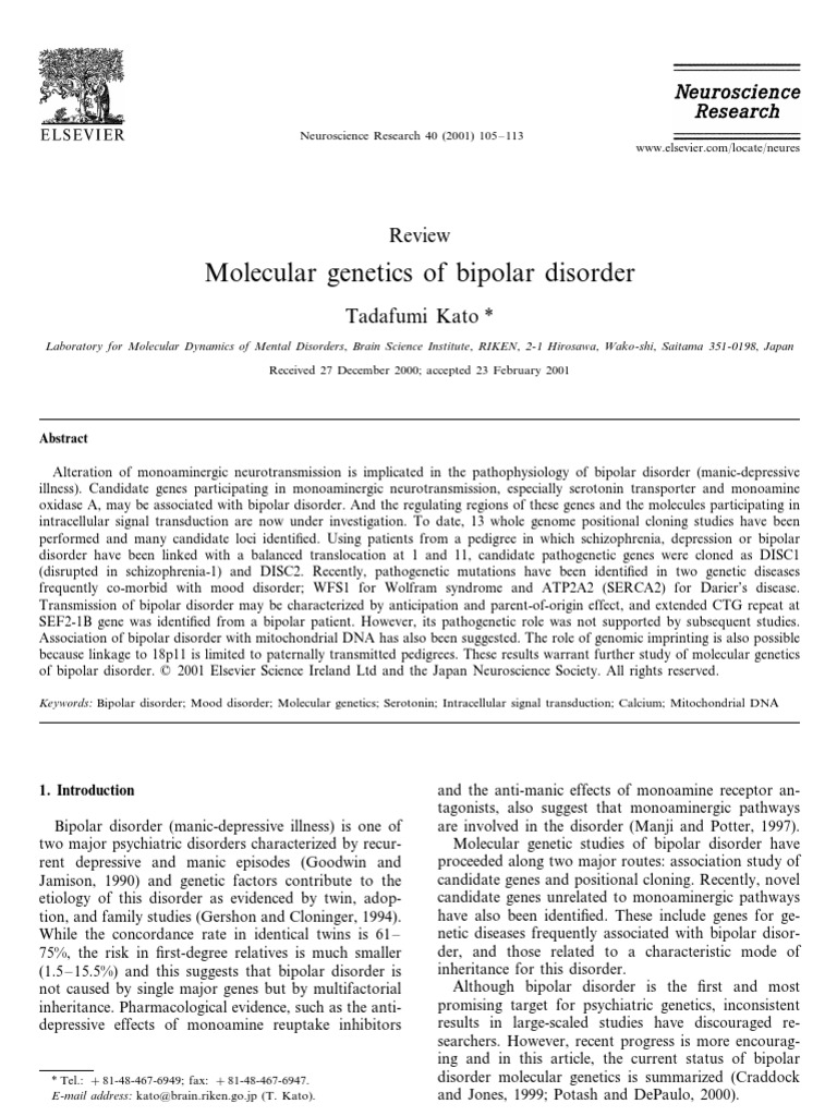 Molecular Genetics Of Bipolar Disorder Pdf Genetic Linkage