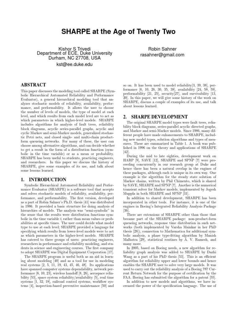 SHARPE: A Stochastic Modeling Tool | PDF | Markov Chain | Reliability ...