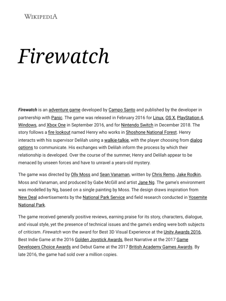 Firewatch: A Narrative Adventure Game | PDF