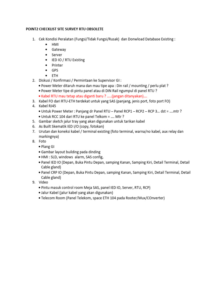 Checklist Survei Situs RTU Obsolete | PDF