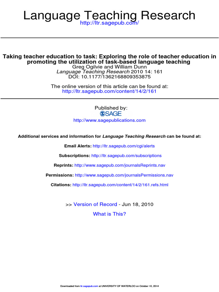 Teacher Education and Task-Based Language Teaching | PDF | Pedagogy ...