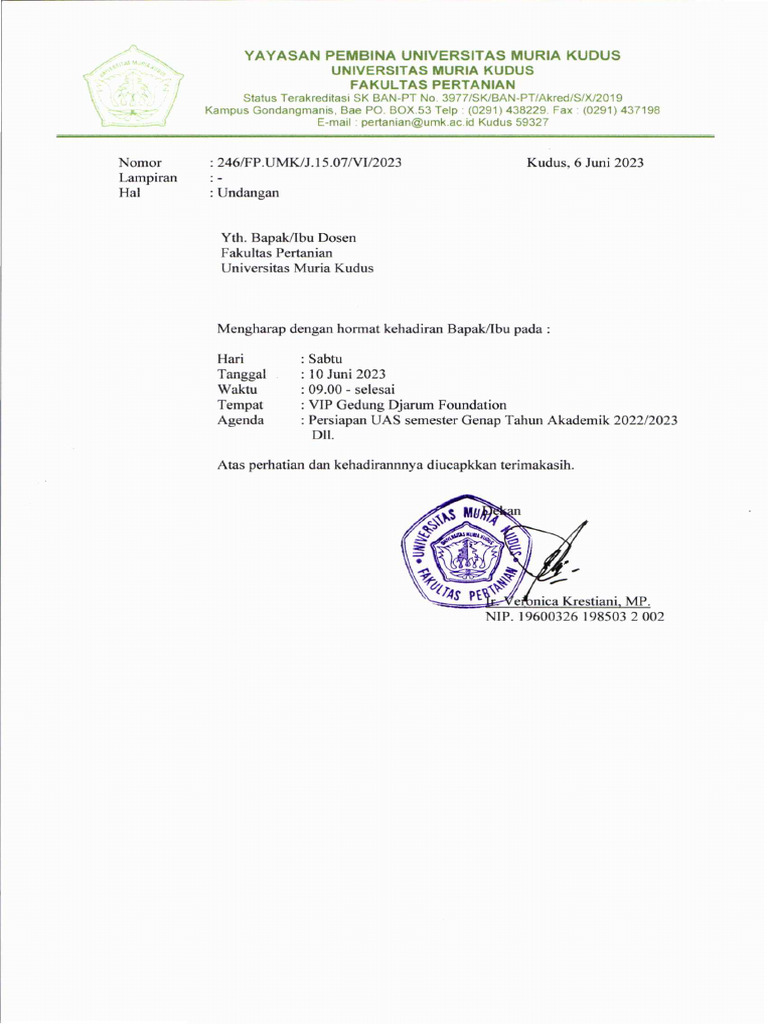 Undangan Rapat UAS Genap 2022-2023 | PDF