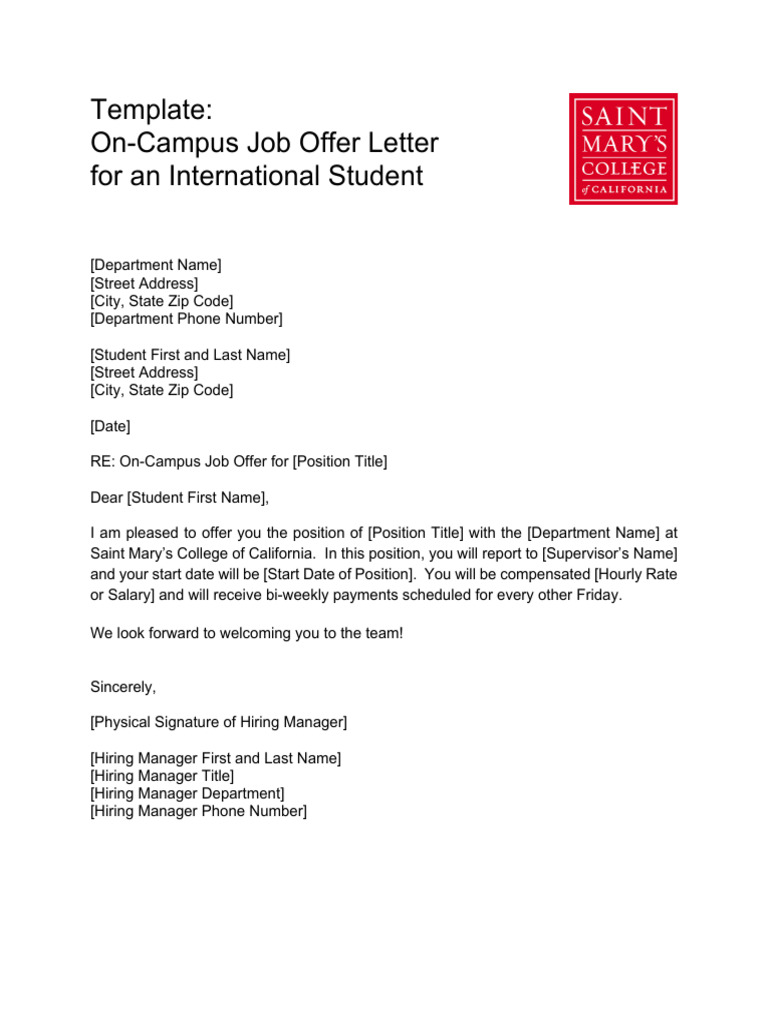 International Student Job Offer | PDF | Business | Sports & Recreation