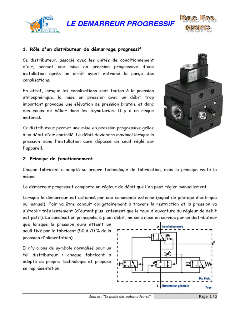 Démarreur Progressif : Fonctionnement et Rôle | PDF | Soupape
