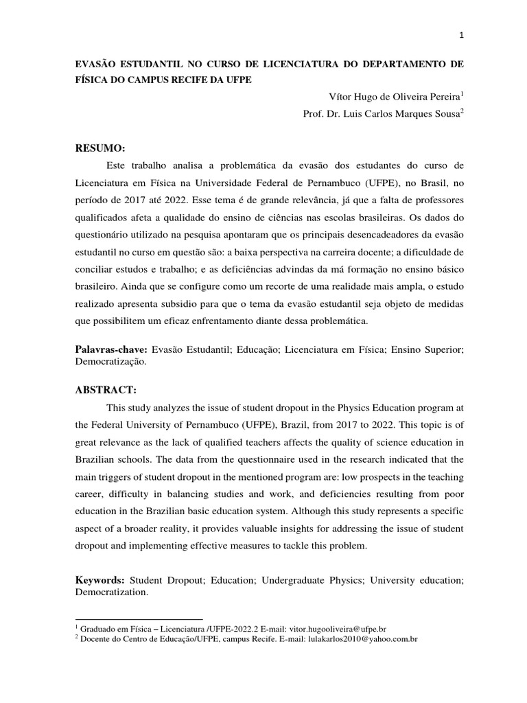 Evasão no Curso de Licenciatura em Física | PDF | Sociologia | Economia