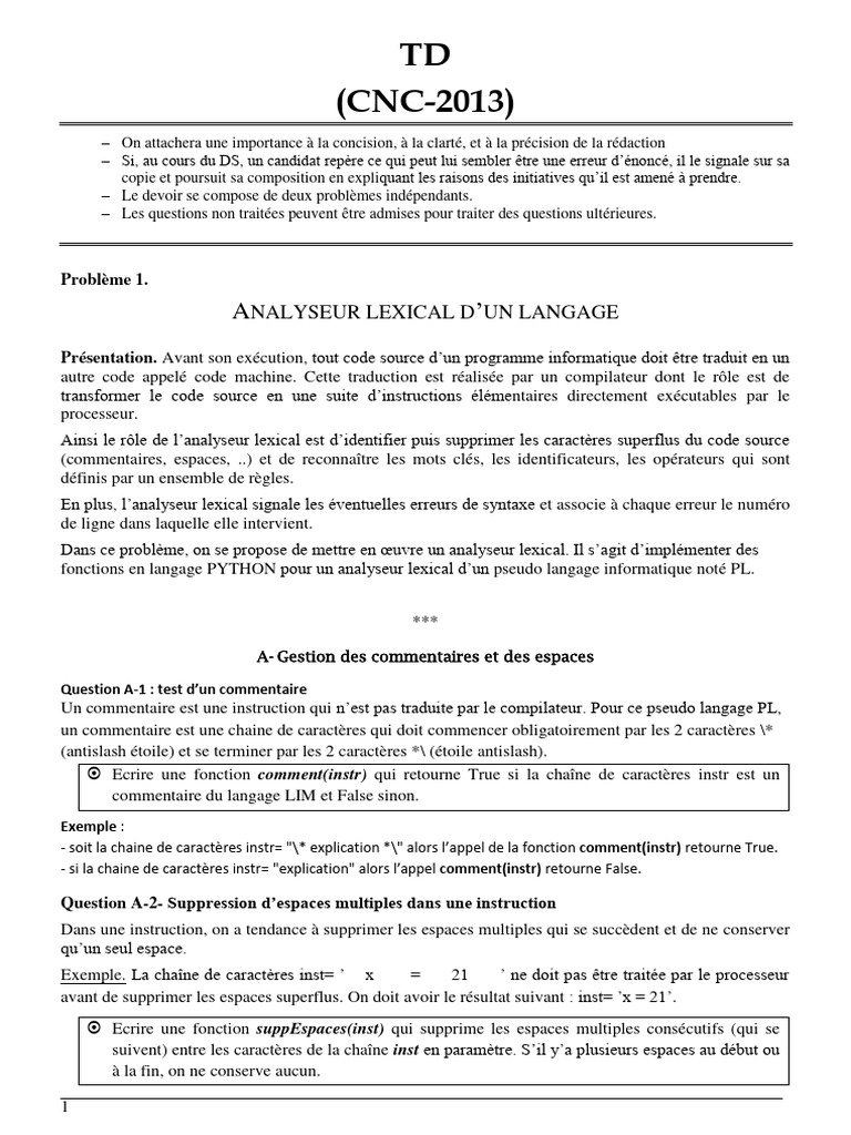 Analyseur lexical en Python pour PL | PDF | Analyse syntaxique ...