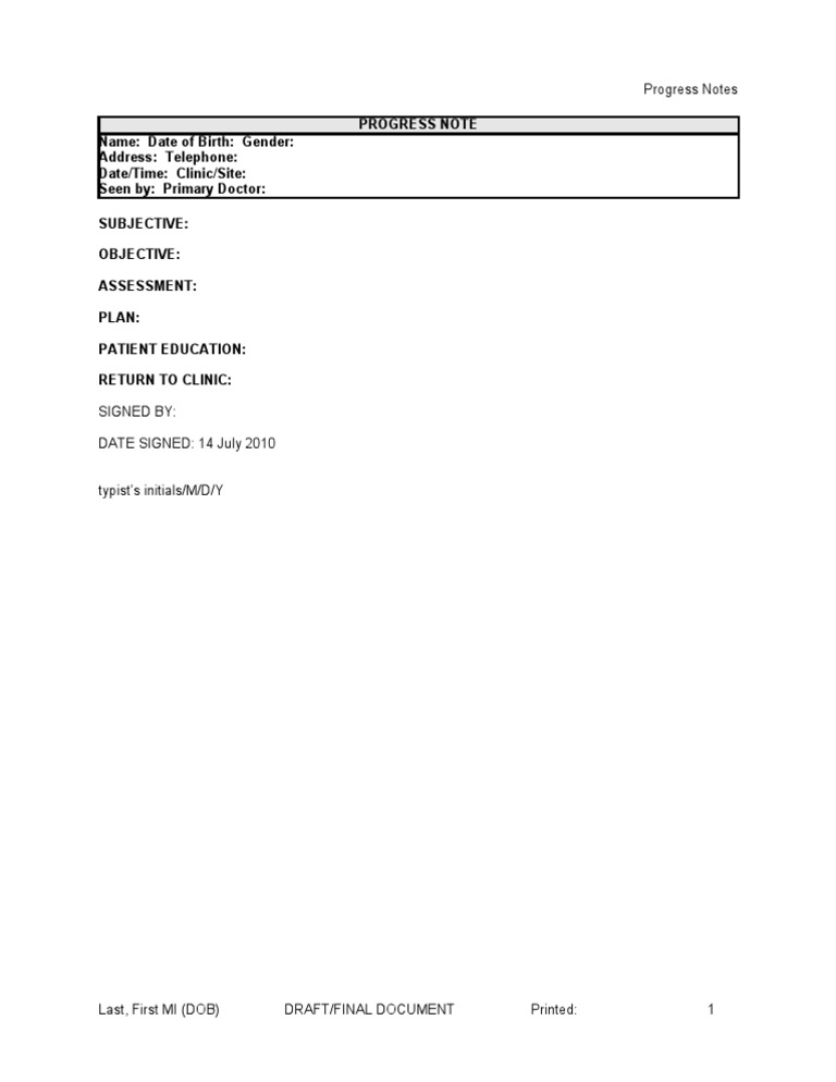 SOAP Progress Notes Template | PDF