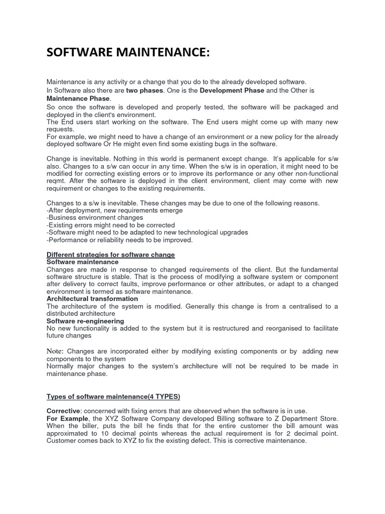 SOFTWARE MAINTENANCE Notes | PDF | Software | System