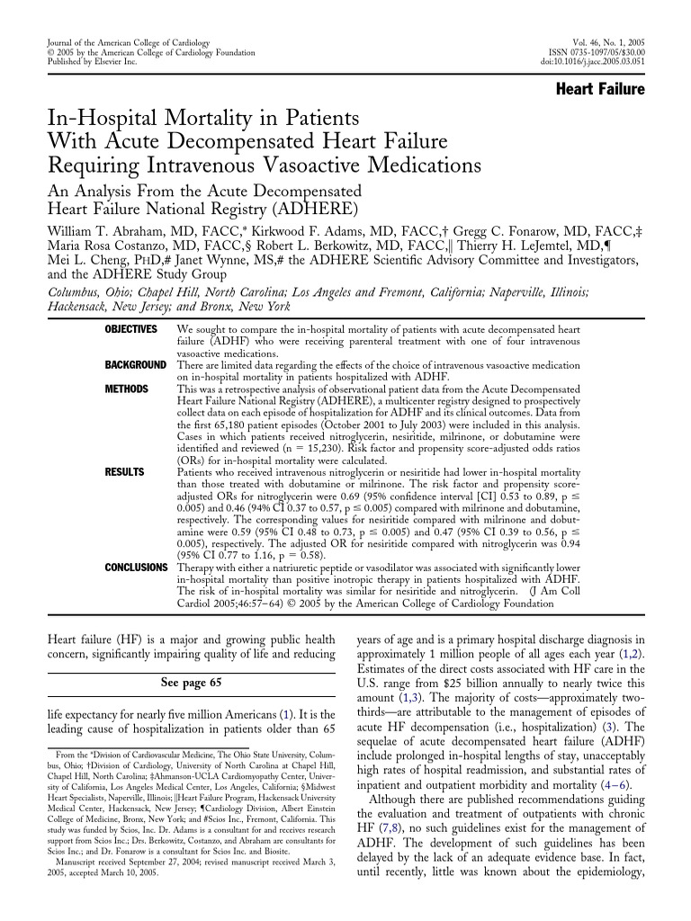 In-Hospital Mortality in Patients With Acute Decompensated Heart ...