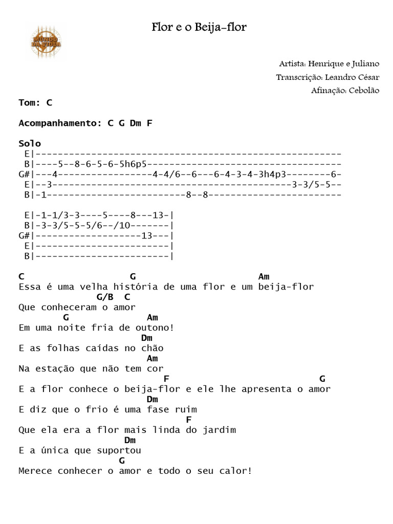 Flor e o Beija-flor: Cifras e Letra | PDF