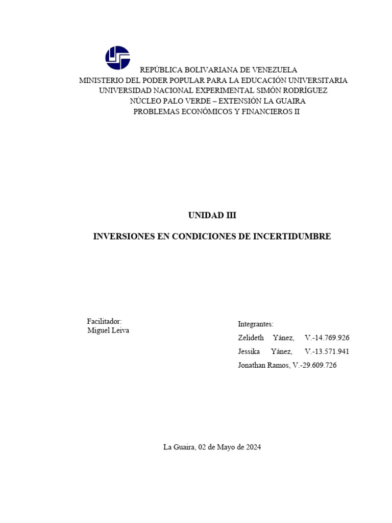Inversiones en Incertidumbre y Riesgos | PDF | Toma de decisiones ...